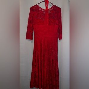 Dressystar Women's Floral Lace Dress with Sheer Neckline